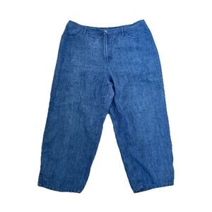 Vintage 90s Jones New York Country Blue Linen Cropped Pants 18 Lagenlook Coastal